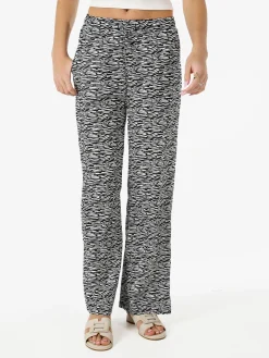Gladys Pantaloni donna in cotone a gamba larga zebrati con coulisse - nero
