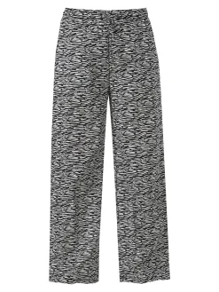 Gladys Pantaloni donna in cotone a gamba larga zebrati con coulisse - nero