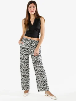 Gladys Pantaloni donna in cotone a gamba larga con coulisse e stampe - multicolore