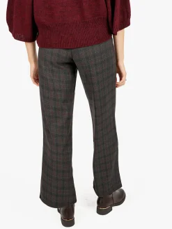 Gladys Pantaloni donna scozzesi a gamba larga con bottoni decorativi e interno in pile - marrone