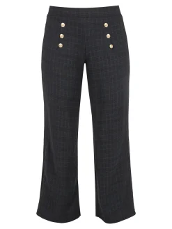 Gladys Pantaloni donna scozzesi a gamba larga con bottoni decorativi e interno in pile - blu scuro