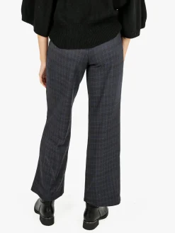 Gladys Pantaloni donna scozzesi a gamba larga con bottoni decorativi e interno in pile - blu scuro