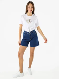 Gladys Shorts donna in jeans con finale sfrangiato - blu