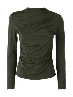 Gondola Blu Maglia donna accollata a maniche lunghe con drappeggio laterale - oliva