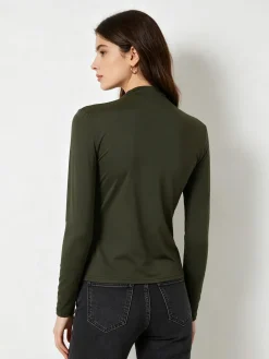 Gondola Blu Maglia donna accollata a maniche lunghe con drappeggio laterale - oliva