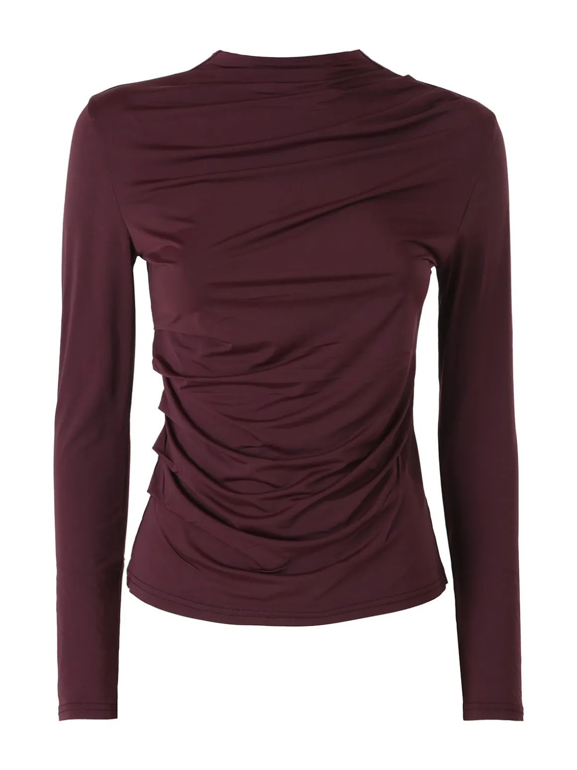 Gondola Blu Maglia donna accollata a maniche lunghe con drappeggio laterale - bordeaux