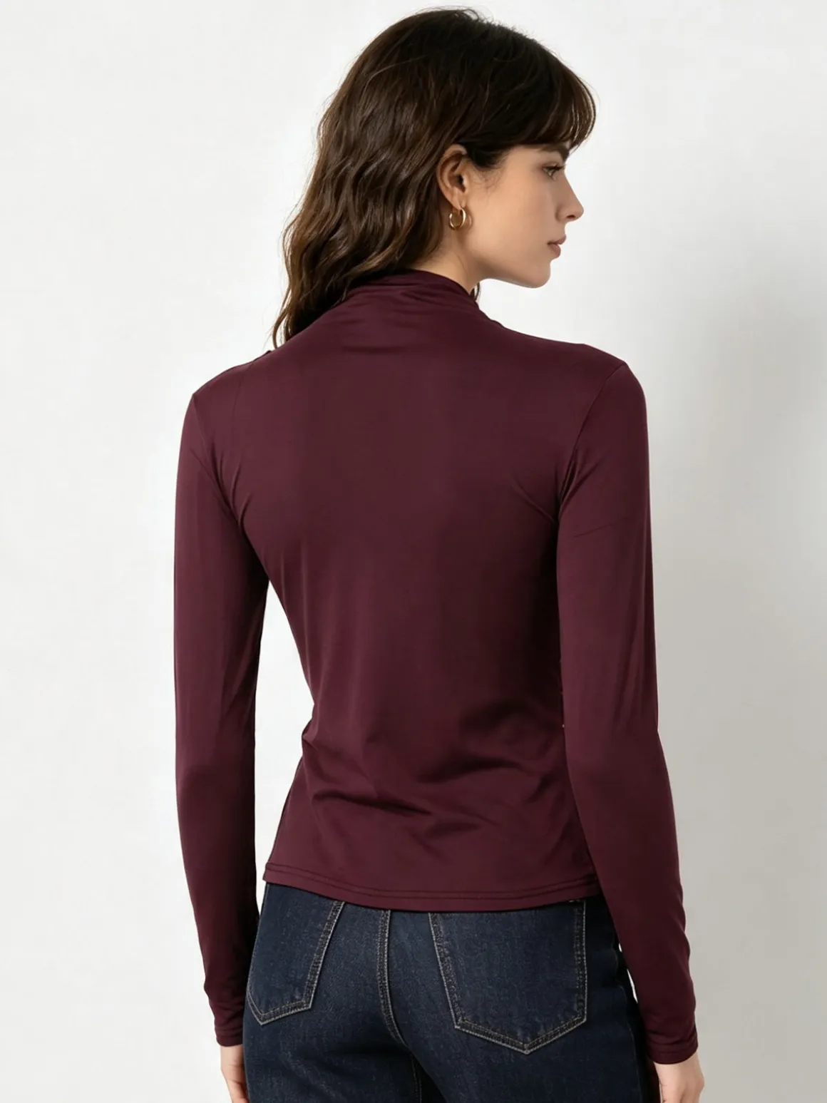 Gondola Blu Maglia donna accollata a maniche lunghe con drappeggio laterale - bordeaux