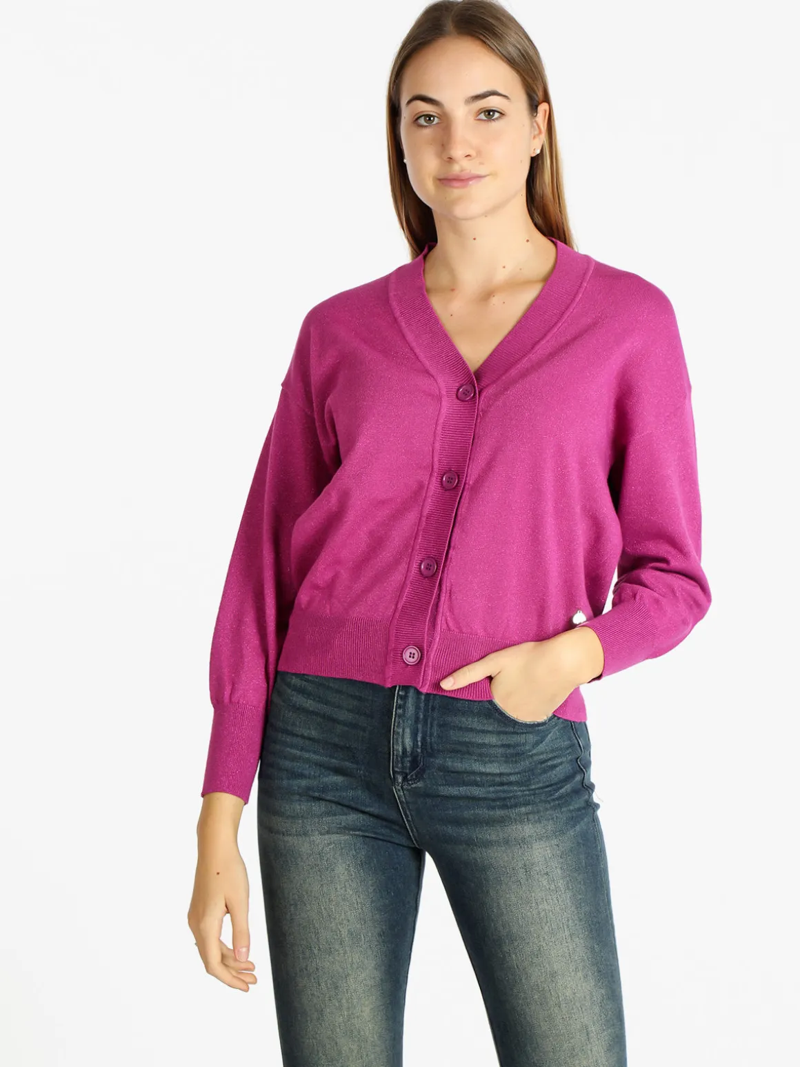 Griffai Cardigan donna oversize lurex con bottoni