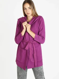 Griffai Spolverino donna in maglia con cappuccio e cintura