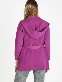 Griffai Spolverino donna in maglia con cappuccio e cintura
