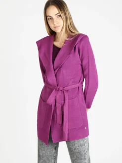Griffai Spolverino donna in maglia con cappuccio e cintura