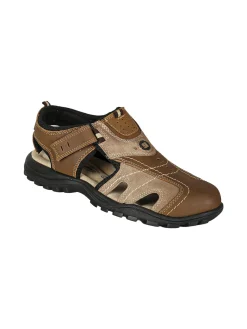 Grisport Sandali in pelle da uomo con cinturini a strappo e puntale chiuso - marrone