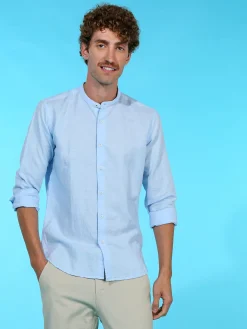 Guy Camicia da uomo alla coreana in misto lino