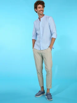 Guy Camicia da uomo alla coreana in misto lino