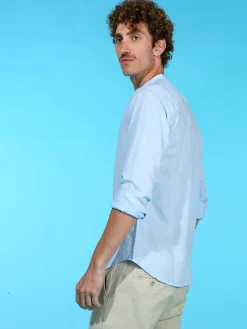 Guy Camicia da uomo alla coreana in misto lino