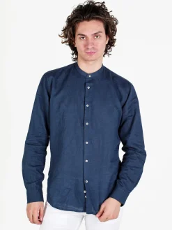 Guy Camicia da uomo alla coreana in misto lino