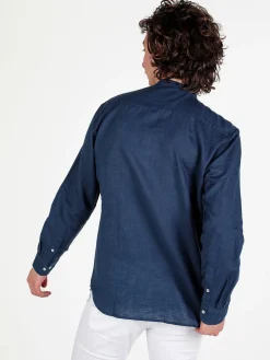 Guy Camicia da uomo alla coreana in misto lino