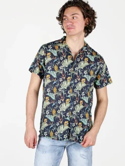 Guy Camicia da uomo floreale a maniche corte