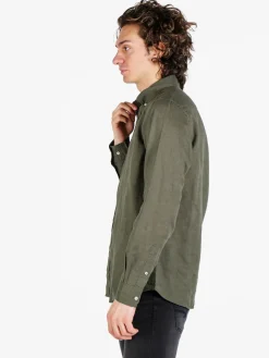 Guy Camicia da uomo in misto lino a maniche lunghe