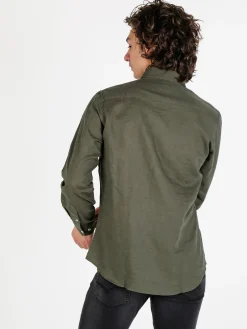 Guy Camicia da uomo in misto lino a maniche lunghe