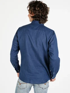 Guy Camicia da uomo in misto lino a maniche lunghe