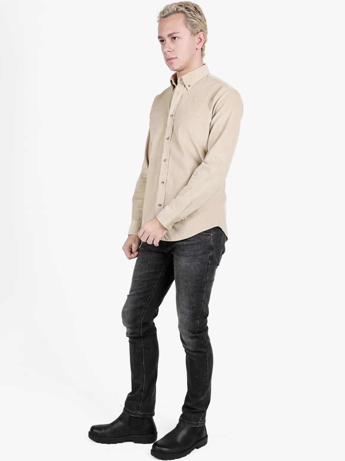 Guy Camicia da uomo in velluto a maniche lunghe