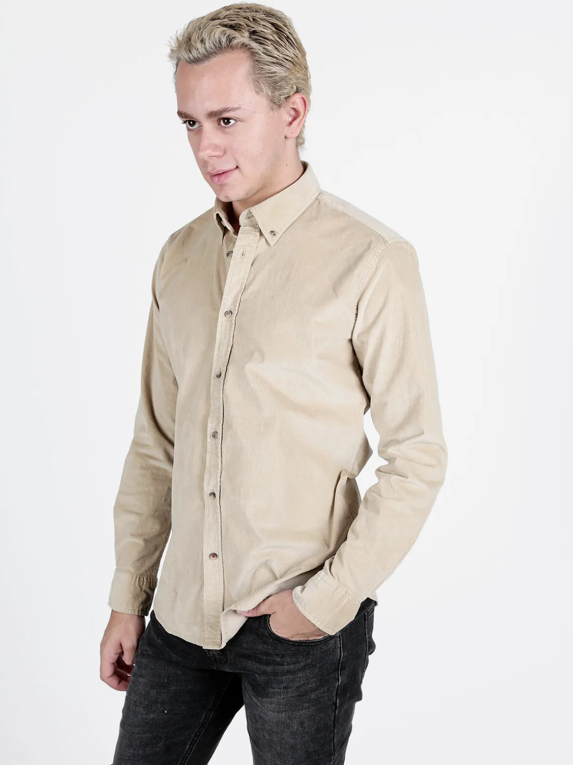 Guy Camicia da uomo in velluto a maniche lunghe