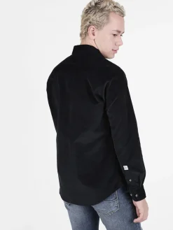 Guy Camicia da uomo in velluto a maniche lunghe