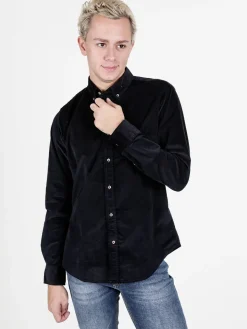 Guy Camicia da uomo in velluto a maniche lunghe