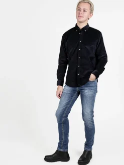 Guy Camicia da uomo in velluto a maniche lunghe