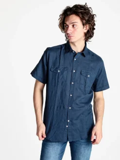 Guy Camicia da uomo misto lino a maniche corte