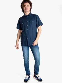 Guy Camicia da uomo misto lino a maniche corte