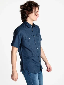Guy Camicia da uomo misto lino a maniche corte