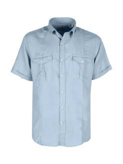 Guy Camicia da uomo misto lino a maniche corte