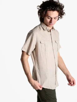 Guy Camicia da uomo misto lino a maniche corte