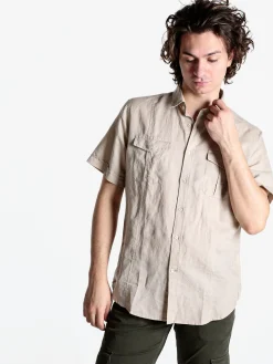 Guy Camicia da uomo misto lino a maniche corte
