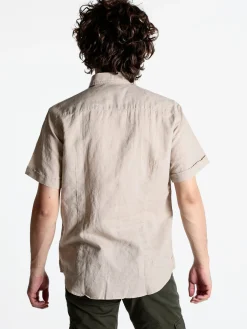 Guy Camicia da uomo misto lino a maniche corte