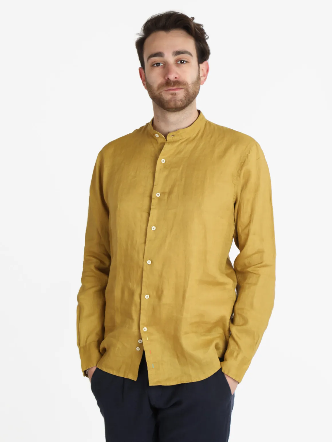 Guy Camicia in lino alla coreana da uomo
