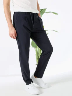 Guy Pantaloni casual da uomo in tessuto tecnico con coulisse - blu scuro