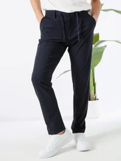 Guy Pantaloni casual da uomo in tessuto tecnico con coulisse - blu scuro
