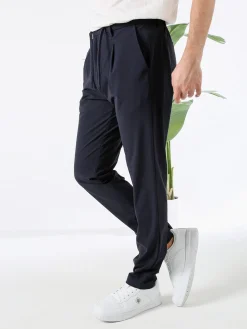 Guy Pantaloni casual da uomo in tessuto tecnico con coulisse - blu scuro