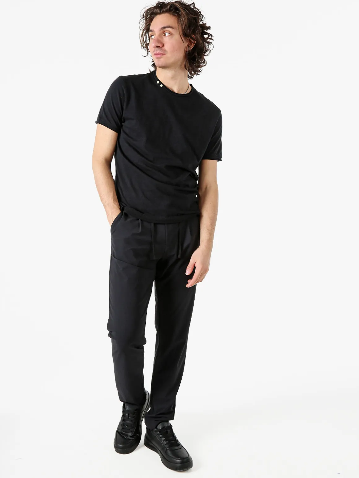 Guy Pantaloni casual da uomo in tessuto tecnico con coulisse - nero