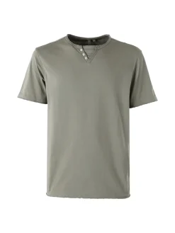 Guy T-shirt da uomo in cotone con bottoncini sullo scollo - militare
