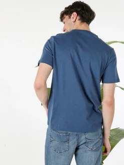 Guy T-shirt girocollo da uomo in cotone con stampa - blu