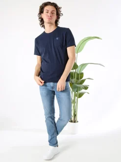 Guy T-shirt girocollo da uomo in cotone con taschino - blu scuro