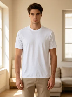Guy T-shirt girocollo da uomo in tessuto tecnico traspirante - bianco