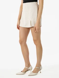 Hdl Milano Gonna a pantalone gessata da donna con piccolo spacco - beige