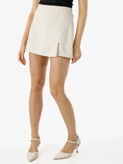 Hdl Milano Gonna a pantalone gessata da donna con piccolo spacco - beige