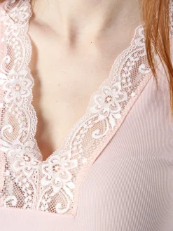 Hdl Milano Top donna con scollo a V e pizzo - rosa