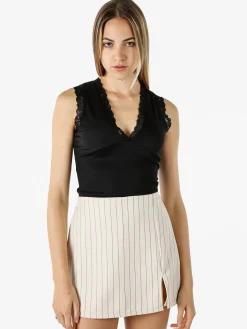 Hdl Milano Top donna elasticizzato con dettagli di pizzo - nero